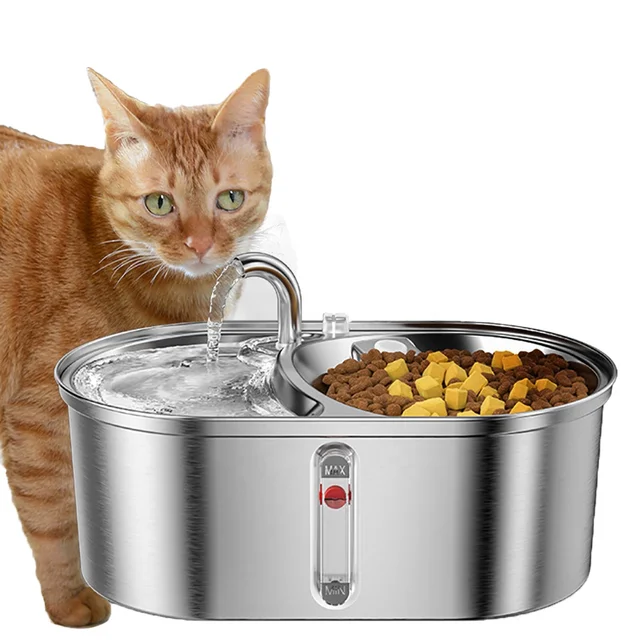 High Quality 3 L Cat Water Fountain  Double Bowl Stainless Steel Automatic  Feeding Drinking Water Bowl Pet Water Dispenser