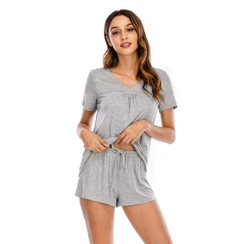2021 New Spring Women's Shorts Pajama Set Short Sleeve Sleepwear Women Cotton Nightwear
