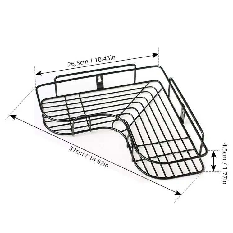 Anti-swing Corner Iron Shower Caddy Basket Shelf with 2 Hooks, No Drilling Traceless Strong Adhesive Shower Wall-mounted Shelf,