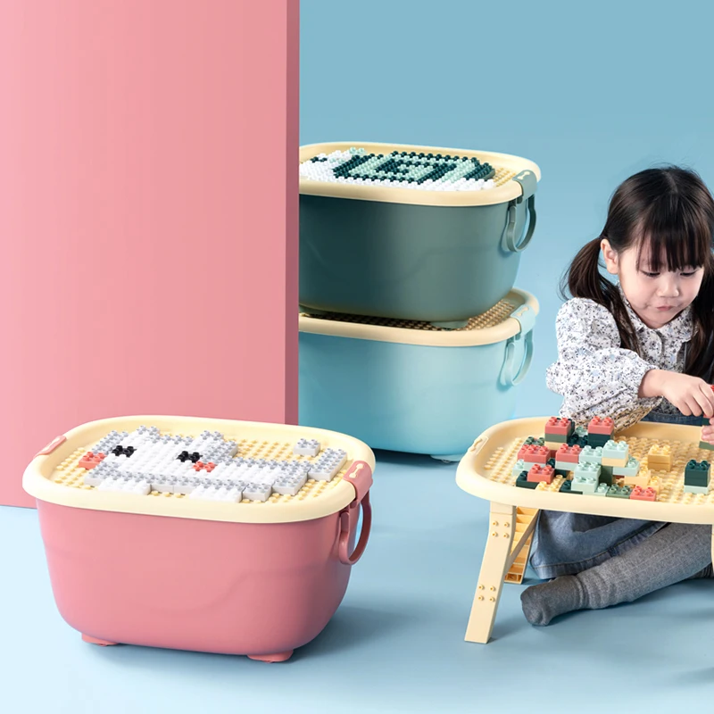 Pink Playroom building blocks with wheels plastic bins Rolling container children car Trunk kids organizer toy storage box