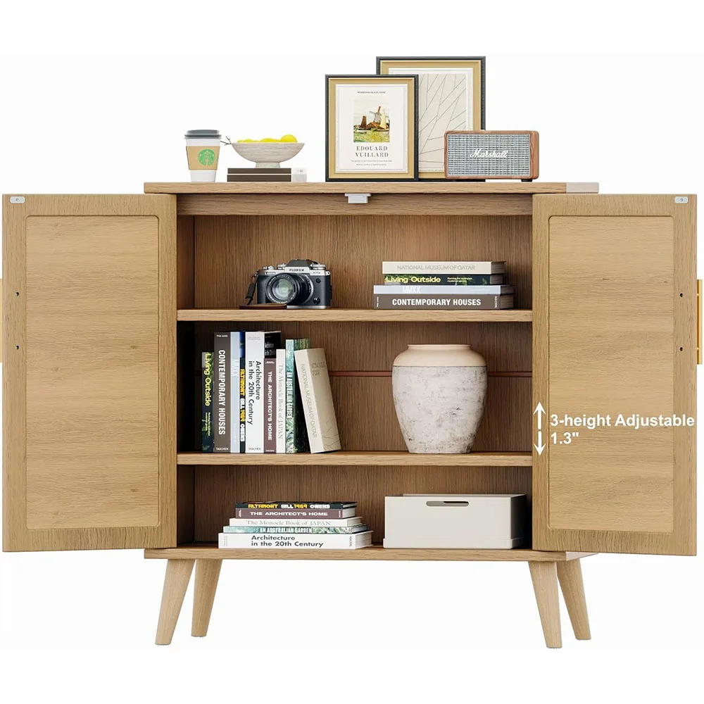 product modern sideboard buffet cabinet for home rattan storage wood doors accent bathroom floor and living room entryway-8