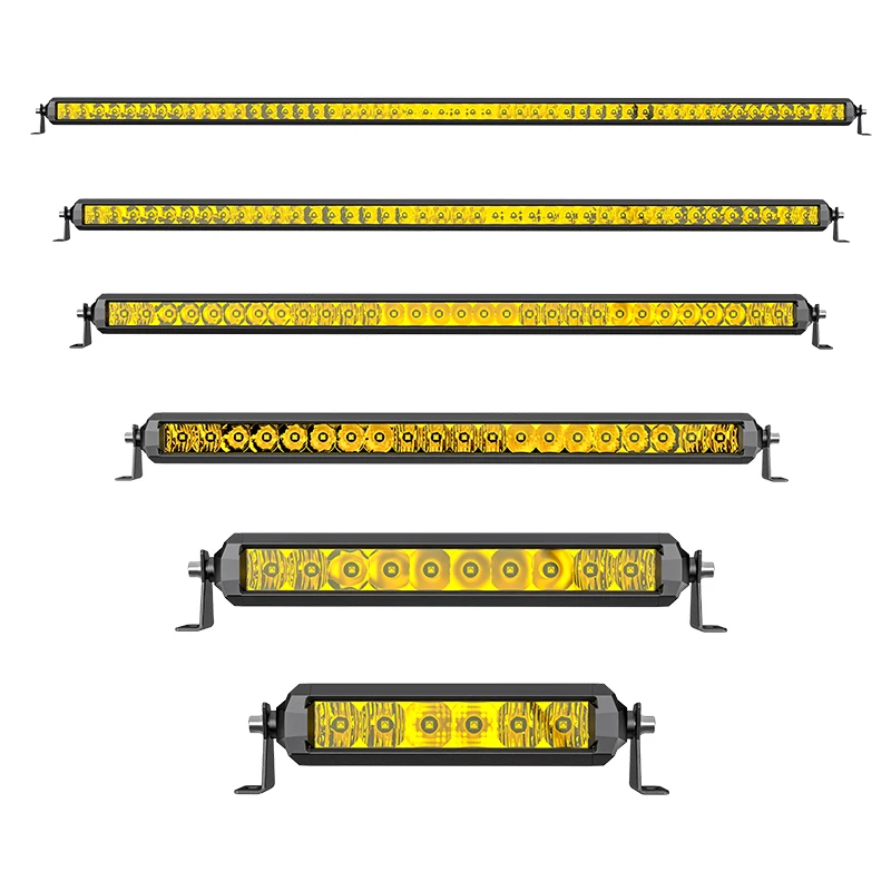 Inch W Straight Single Row Yellow Amber Led Light Bar Flood Spot