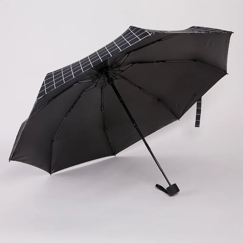 DD1312  Lightweight  Black White Checked Umbrella Five Fold Rainy Summer Foldable Umbrellas Anti UV Manual Mini Pocket Umbrella