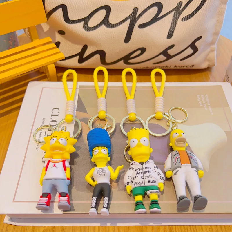 Fashion Custom 3D Cute Mini Cartoon Anime Simpson Family Bag Accessories Rubber Keychain