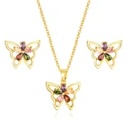 Jewelry Set New Western Style Dubai Women Colorful Gold Plated Butterfly Necklace And Earrings Jewelry Set