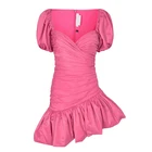 New Women 2021 New Design Vestidos Pink French Dress Women Dress With Lantern Sleeves And Waist