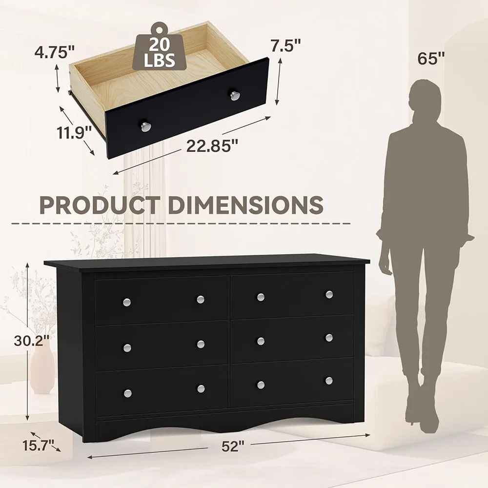 product wood chest of drawers 6 drawer modern bedroom storage tower with closet organizer black-4