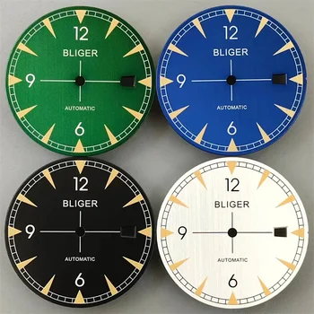 BLIGER 33.2mm black blue green white watch dial Green luminous dial fit NH35 movement Watch accessories