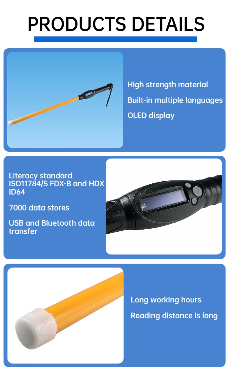Durable PVC RFID Stick Reader with CE Certification and Customizable Options for Animal Ear Tag Identification