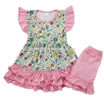 back to school set for American baby girls design summer clothes wholesale boutique outfit