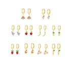 925 Earrings Tiny 925 Sterling Silver Fruit Hoop Earrings Colorful Fruit Dangle Huggie Hoop Earrings
