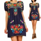 Clothing 2021 Mexican Embroidered Summer Dress Women Clothing Ethnic Blouse Vintage Linen Dress STDN0013Y