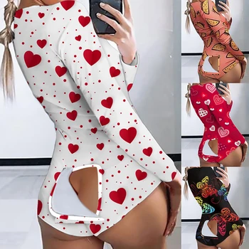 Hot Sale Spring Lounge Wear Women Sleepwear Butt Flap Adults Valentines onesies for women pajamas
