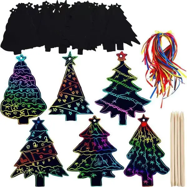 Funky Scratch Art for Kids Magic Rainbow Color Craft Hanging Ornaments Kit for School DIY Craft Activity Art Project Party Favor