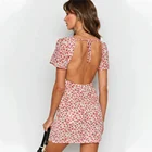 Pink Mutongyi Fashion Girls Dress Polyester Cotton One-piece Dress Hollow Printed Floral Pink Dress