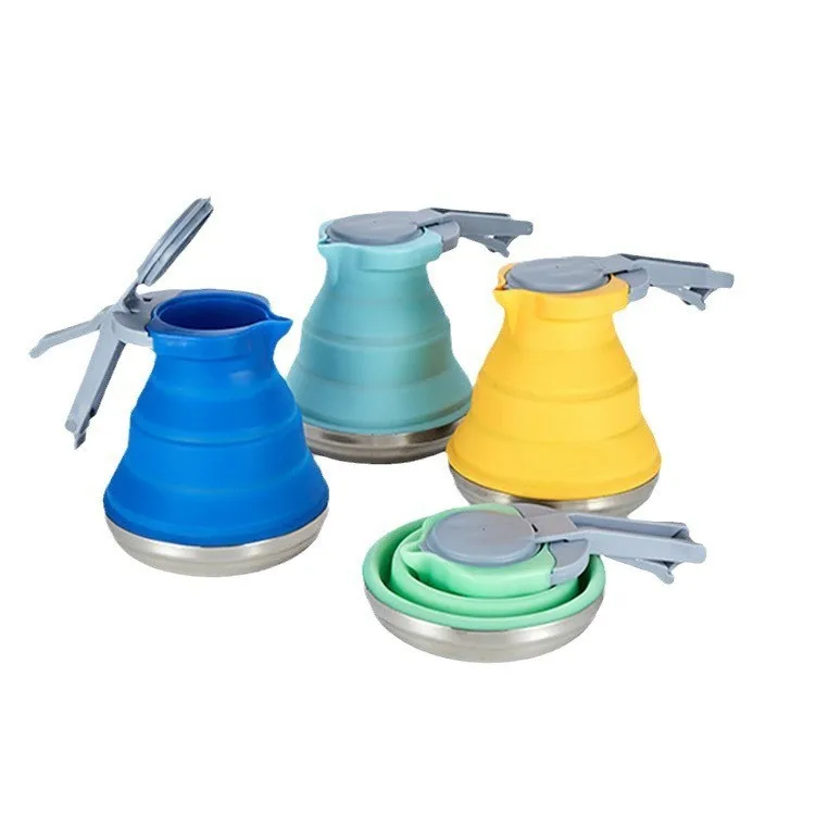 Teakettle Folding Silicone Cup Outdoor Sports Travel Kettle Water Bottles portable with handle