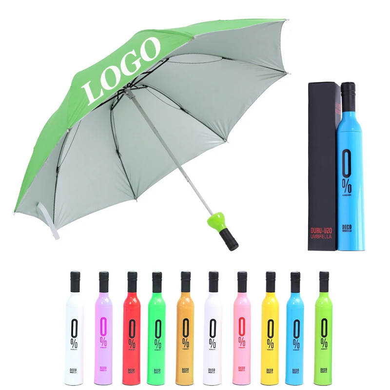 Custom Printing Advertise Business Gift Promotion Travel Rain Sunny 3 Folding Umbrella Logo Wine Bottle Umbrellas