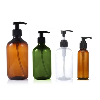 Custom Eco-friendly rPET 100 ml 120ml 250ml 300ml 500ml PET Plastic Amber Green Cosmetic Bottle Shampoo Bottle with Lotion Pump