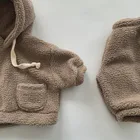 Baby Autumn And Winter Children's Soft Plush Suit Boys And Girls Baby Warm Thick Hooded Sweater Pants Two-piece Suit