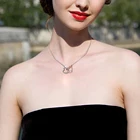 925 Sterling Silver Rose Heart Women Jewelry Custom 925 Sterling Silver Rose Gold Crystal Double Heart Pendant Necklace