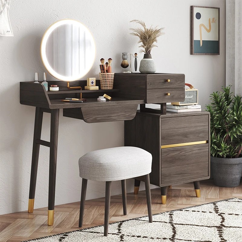 Simple Bedroom Removable Side Cabinet Design Modern Vanity Mirror Wooden Dressing Table Furniture
