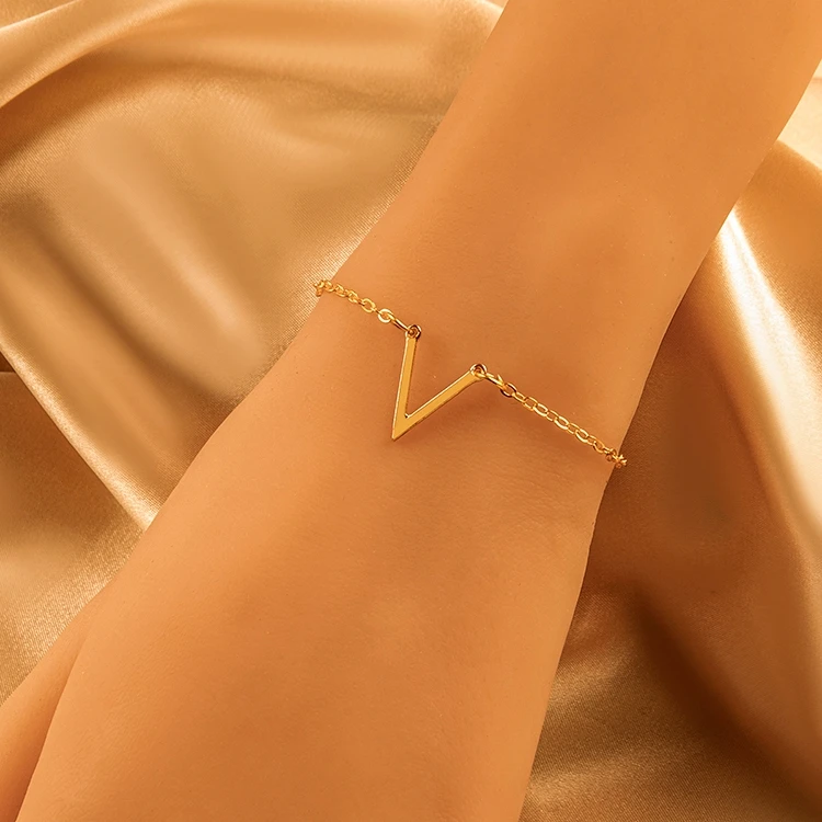 Simple Letter V Bracelet Adjustable Gold Silver Plated Initial V Bangle  Bracelets For Women - Buy V Bracelet,Initial Bracelet,Bangle Bracelets  Women