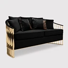 Sofa Luxury Design Black Velvet Brass Base 3 Set Sofa Chestified Living Room Sofa Luxurious Home Decor