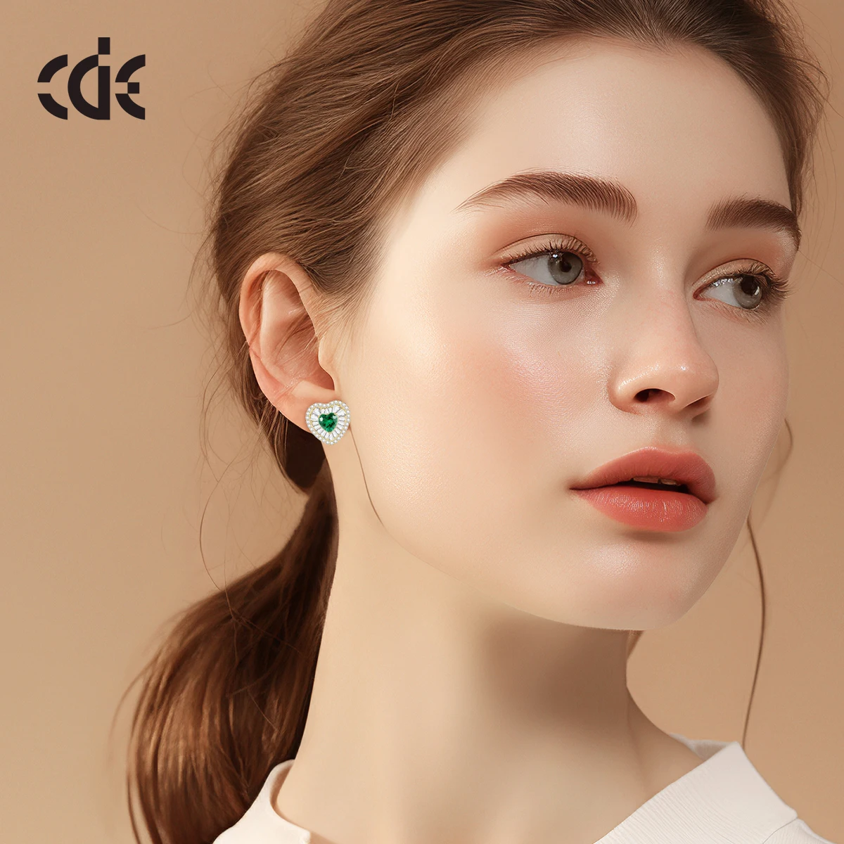 CDE CZYE005 Fine Jewelry Earring 925 Sterling Silver Zircon Women 14K Gold Plated Earrings Wholesale Bulk Heart Stud earrings
