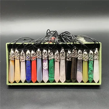 60mm Stone Bullet Point Crystal Necklace Pendant Wholesale Hexagonal Natural Stone necklace