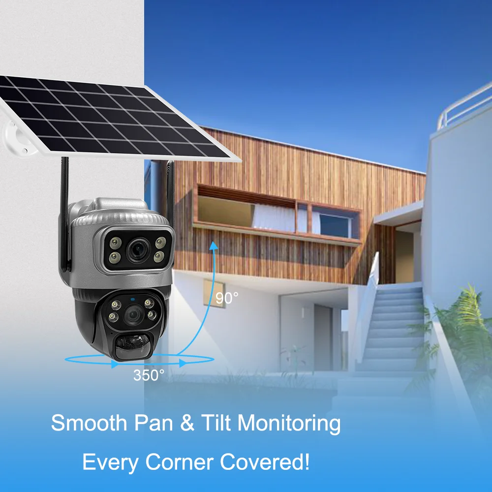 V380 4mp WiFi 4G Solar Dual Lens Ptz Camera Cctv Security Outdoor 4g powered Cameras Wireless Solar Dual Lens 4G solar camera