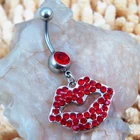 Jewelry Button Fashion Crystal Lips Stainless Steel Body Piercing Jewelry Sexy Women's Belly Button Ring