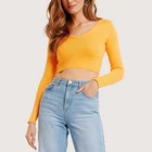 Long Sleeve Blouse Blouse Factory Custom Ladies Long Sleeve Slim Cropped Wide Neck Plain Blouse