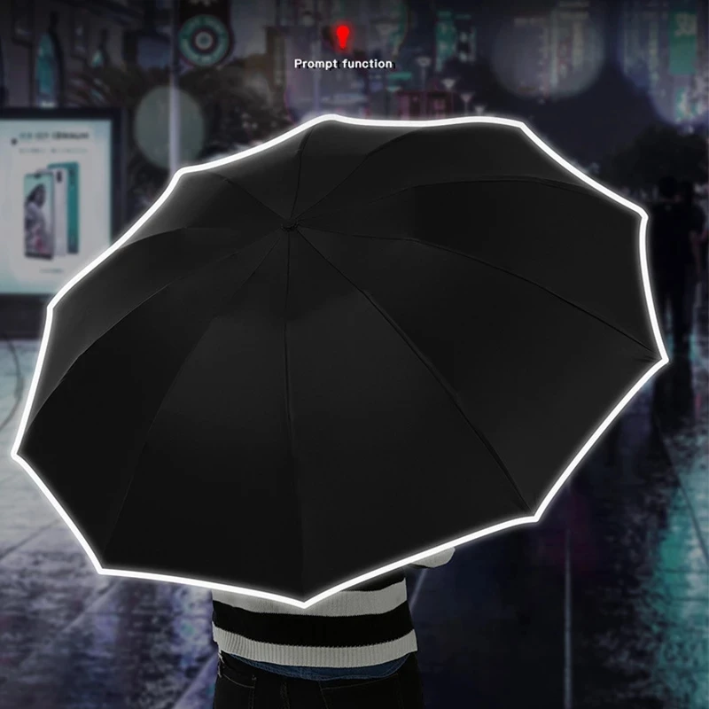 WHY33 Automatic Open Close Reverse LED Umbrellawith reflective strip 3-folding Business Reverse  Umbrella With Light