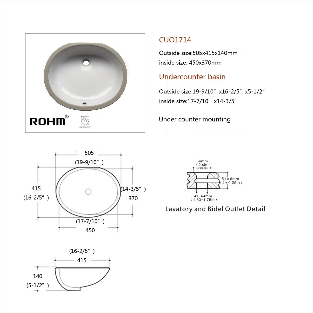CUO1714 ADA Sink Undemount Ceramic Wash Basin Basin Bathroom Ceramic White Porcelain Sink factory