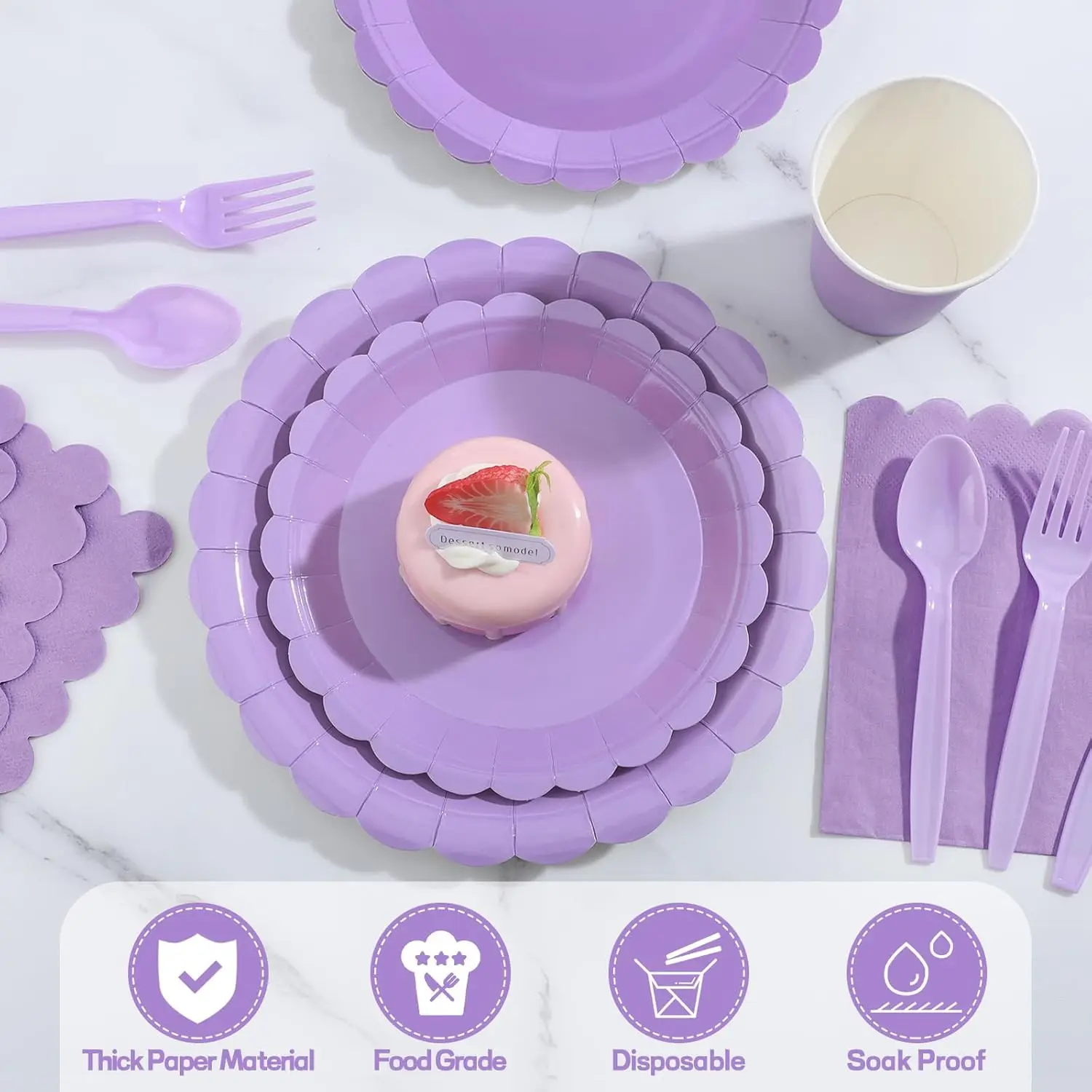 Solid color Party Tableware Set Purple Lace Edge Birthday Party Decorations Pure color Disposable Paper Plates And Cups