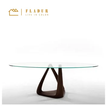 Modern glass top wood base Industrial round living room bedroom dining table coffee Table
