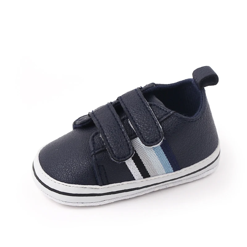 Spring and Autumn 0-1 Year Old Baby Boy Solid Color Striped Soft Soled Casual Toddler Shoes factory