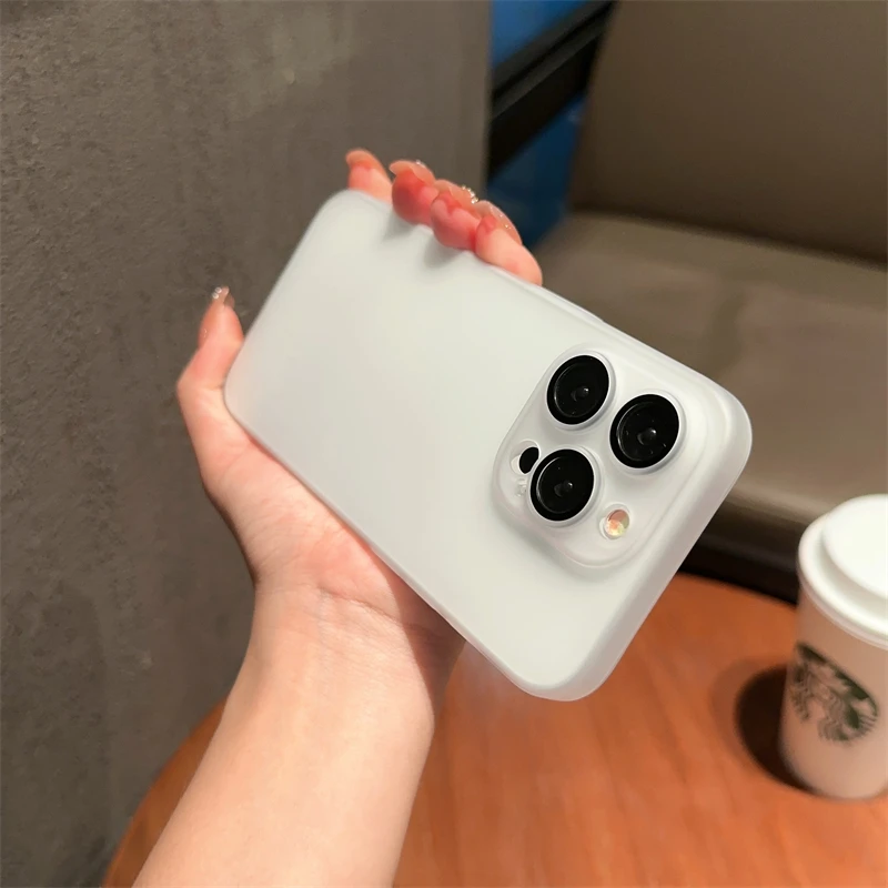 Translucent Matte PC Phone Case For iPhone 15 14 13 12 Pro Max Shell Cases With Camera Lens Protector