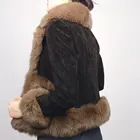 2021 Custom Over Size Shape Women Real Genuine Leather Winter Coat With Real Fox Fur Decoration