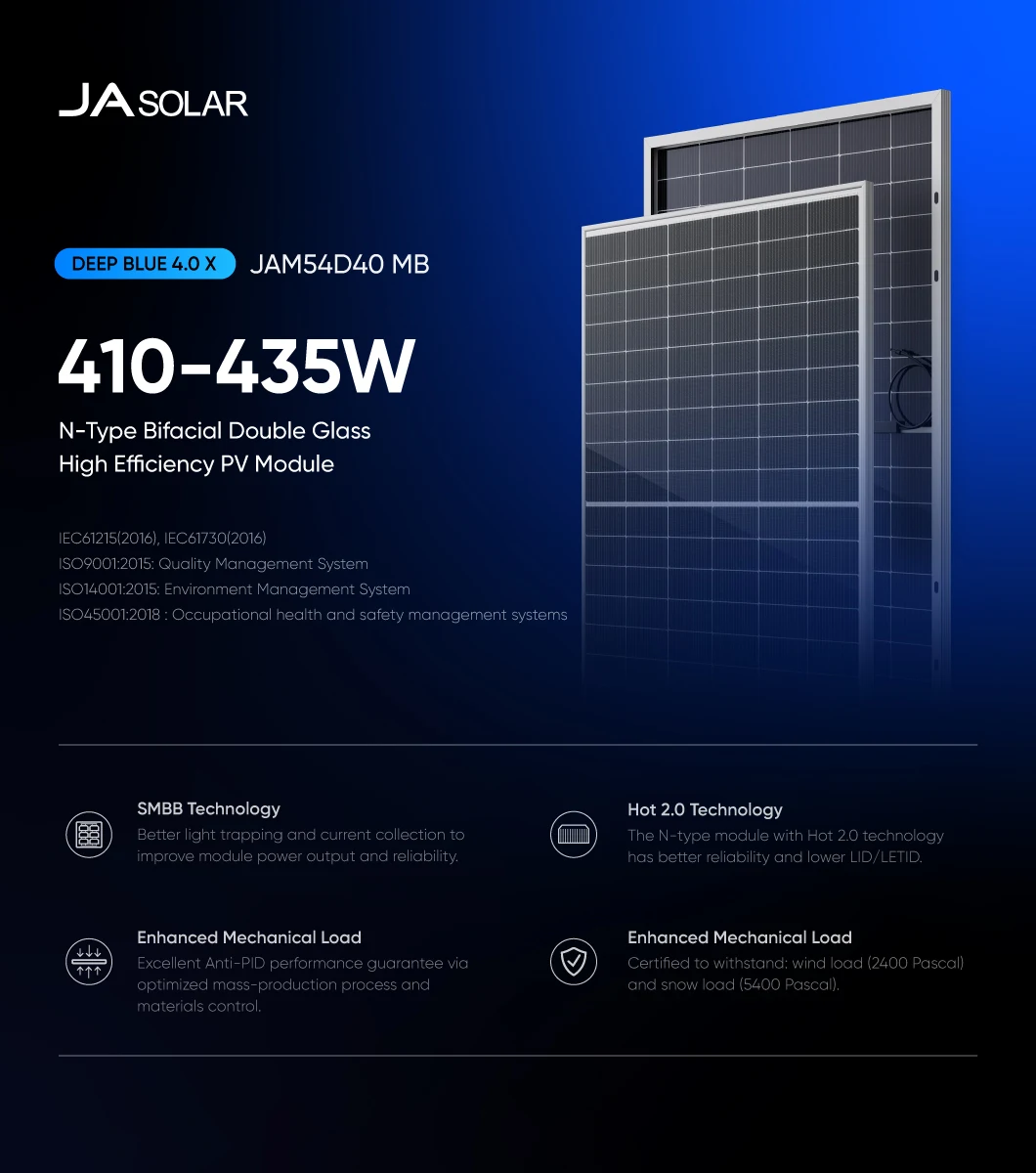 Ja Monocrystalline Photovoltaic Solar Power Panel W W W N Type