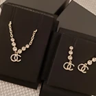 Crystal Earrings Full Crystal Chain Double C Earrings New Fashion Necklace C-inspired Luxury Home Goods