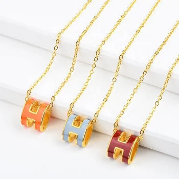 Personalized Fashion Necklace Short Women Summer Chain Double Side H Letter Pendant Necklace Gold Plated Jewelry Necklace