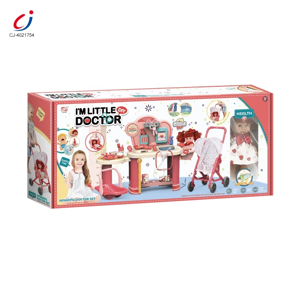 Chengji medical operating table doctors interactive plastic toy set simulation play doctor toy set 3-in-1 with trolley for kids