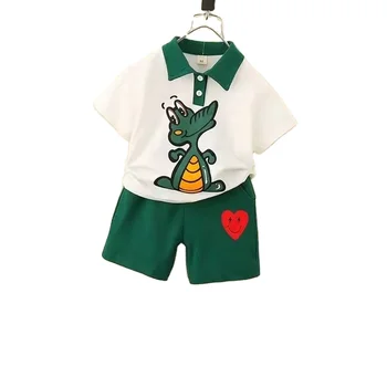 Handsome summer suit for boys, short-sleeved T-shirt, baby and child two-piece set, fashionable children's suit