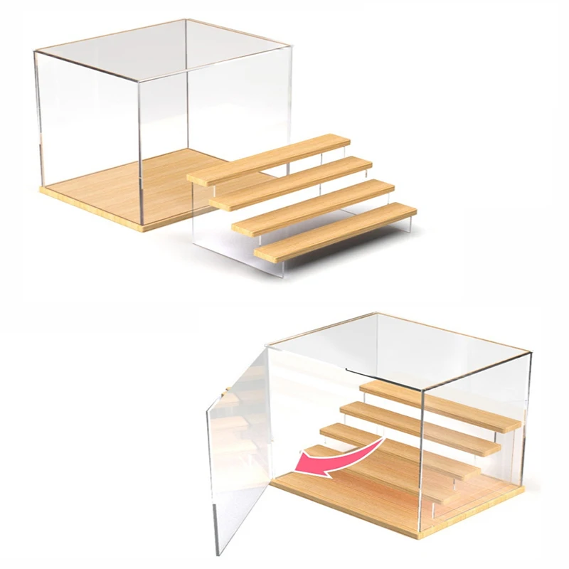 Customized Acrylic Storage Transparent Box，Acrylic Display with Wooden Base Dustproof Square Box