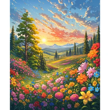Modern Spring Flowers Landscapes Digital Print Painting Kit by Numbers Acrylic Paint Eco-friendly Canvas for Home Decor
