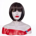 Synthetic Hair Wholesale Stort Brown Mix Blonde Bob Wig With Natural Bangs Synthetic Hair Wigs For Women
