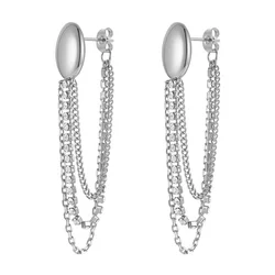 18K Gold Plated Stainless Steel Jewelry Oval Stud Ear Long Drop Tassel Zircon Chain INS Accessories Earrings E221352