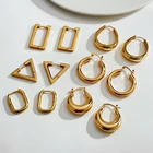 Free Hoop Non Tarnish Free 18k Gold Plated Stainless Steel Geometric Chunky Hoop Earrings