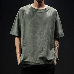 fabric custom logo oversized size plus size drop shoulder shirt hemp fiber t shirt clothing for menman tshirt